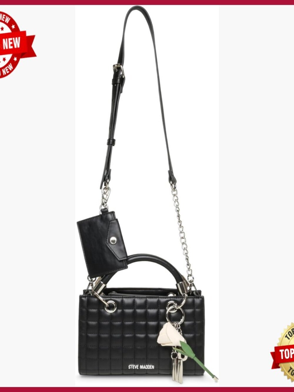 Quilted Crossbody Bag with Detachable Strap and Charm